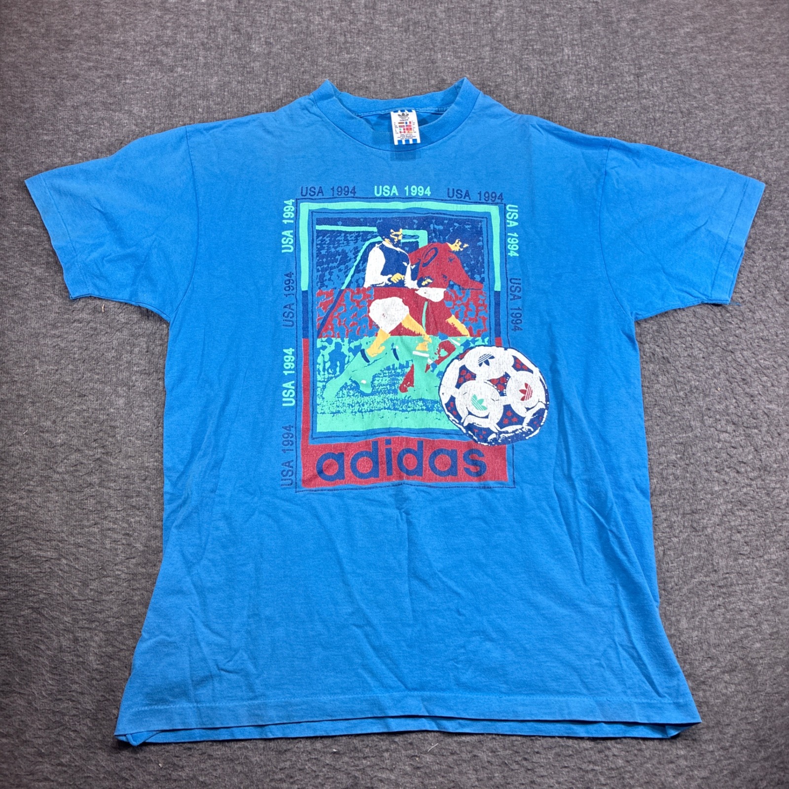 Vintage Adidas TShirt Mens Large Blue Usa 1994 World Cup Soccer Single Stitch
